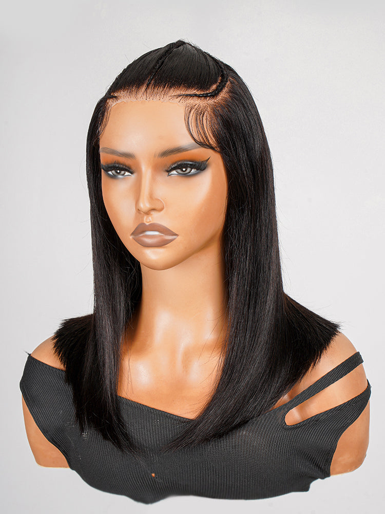 Pre-Styled Natural Black 10-14Inch Short Bob Wigs Ready To Go Pre-Cut 13x4 No Need Glue Lace Front Wigs