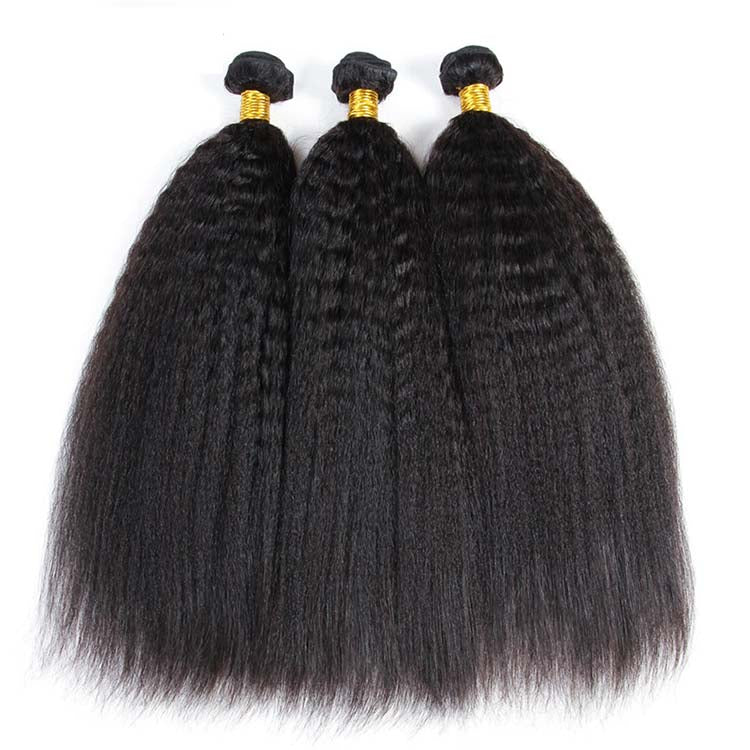Kinky Straight Hair 3 Bundles With a Brazilian Kinky Straight Hair 4x4 Lace Closure