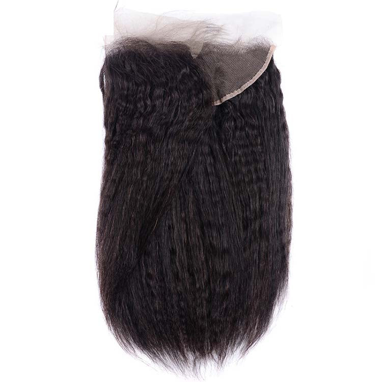Brazilian Hair Kinky Straight Hair 3 Bundles With a Pre Plucked Ear To Ear Lace Frontal