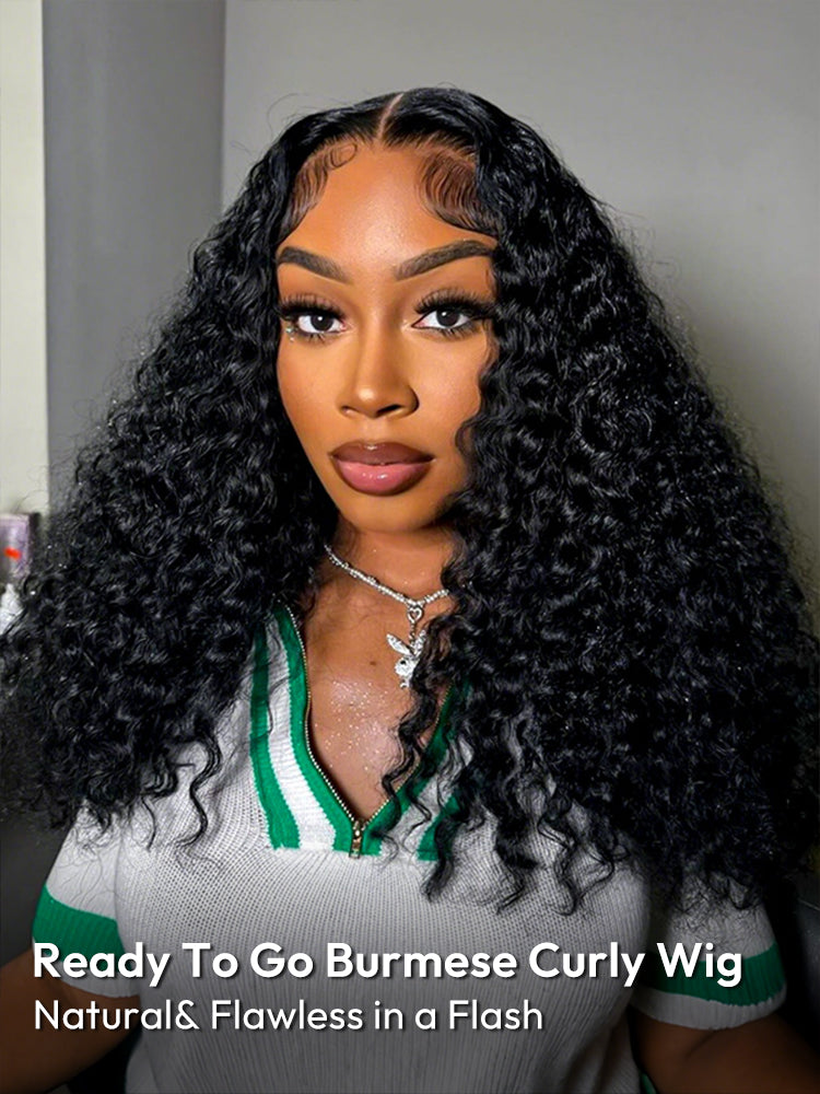 West Kiss Burmese Curly Wave 5x7 Human Hair Lace Front Wigs With 250% Density Ready To Go Wig Natural Hairline