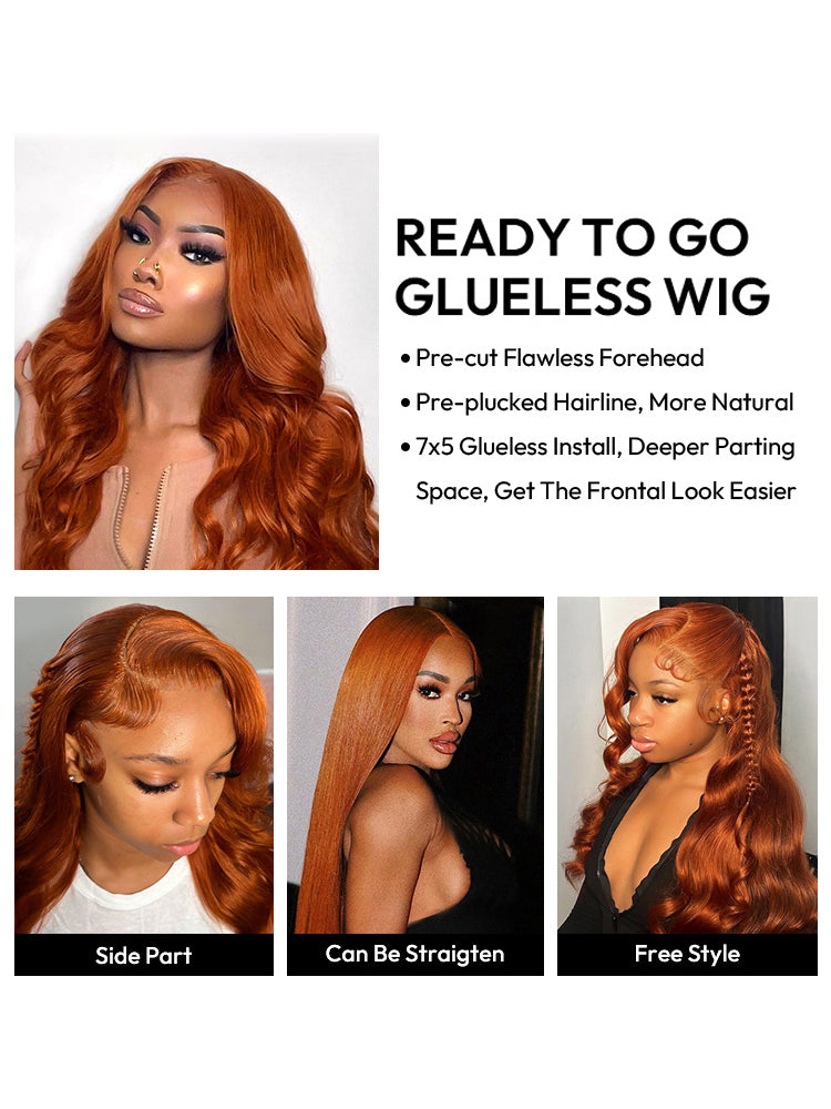 New Trends Ginger Copper Color Wig Body Wave Pre-cut 7x5 Lace Ready to Go