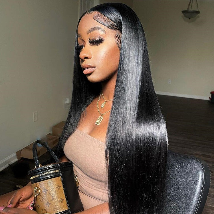 350% Density Bleached Tiny Knots Straight Human Hair 13x4 HD Lace Front Wig