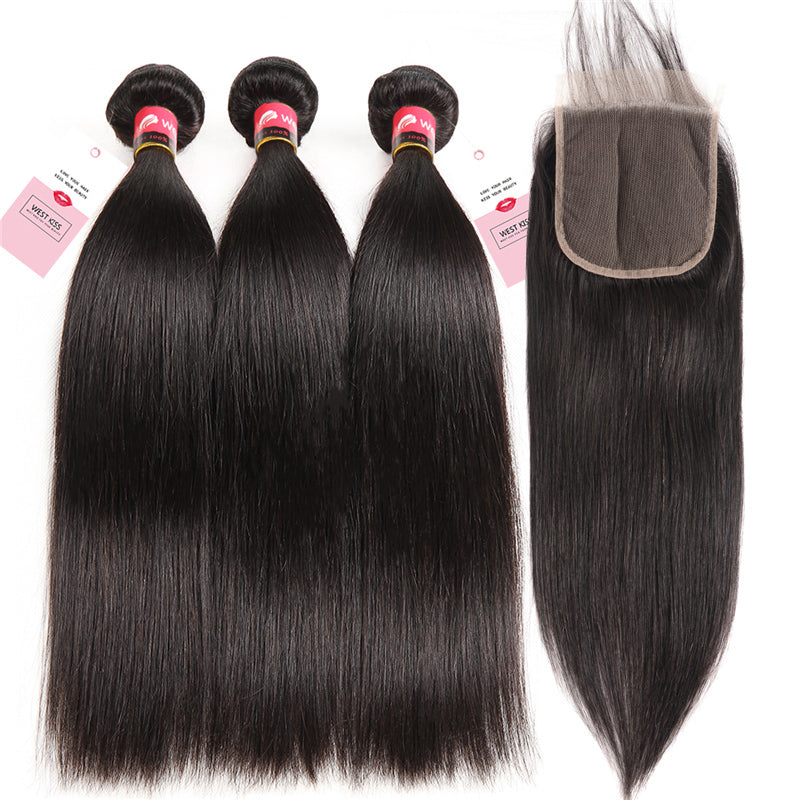 Straight Human Hair 3 Bundles And 5*5 HD Lace Closure Bundle Deals With Closure