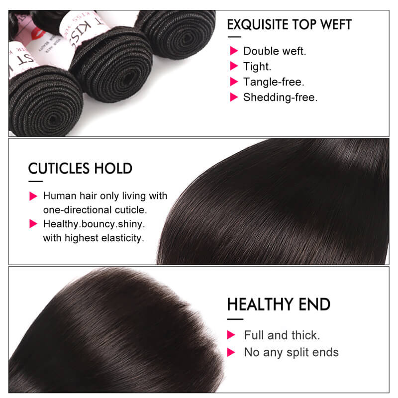 Brazilian Straight Bundles 3 PCS With 13x4 Lace Frontal Closure