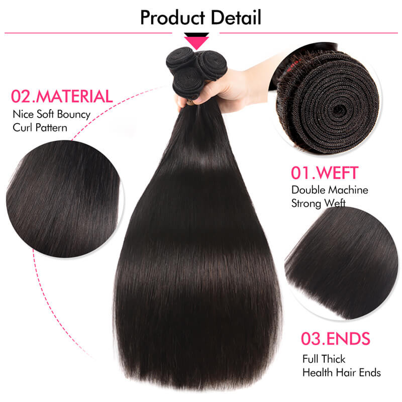 Brazilian Straight Bundles 3 PCS With 13x4 Lace Frontal Closure