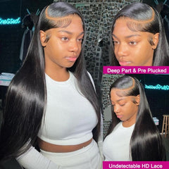 250% Density Wigs Human Hair Straight Pre Plucked Lace Front Wigs