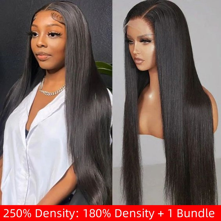 250% Density Wigs Human Hair Straight Pre Plucked Lace Front Wigs
