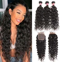 Brazilian Natural Wave 3 Bundles Hair With 4*4 Hair Closures Water Waves